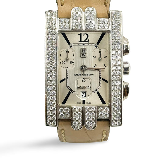 Harry Winston Avenue C Chronograph Diamond White Gold Beige