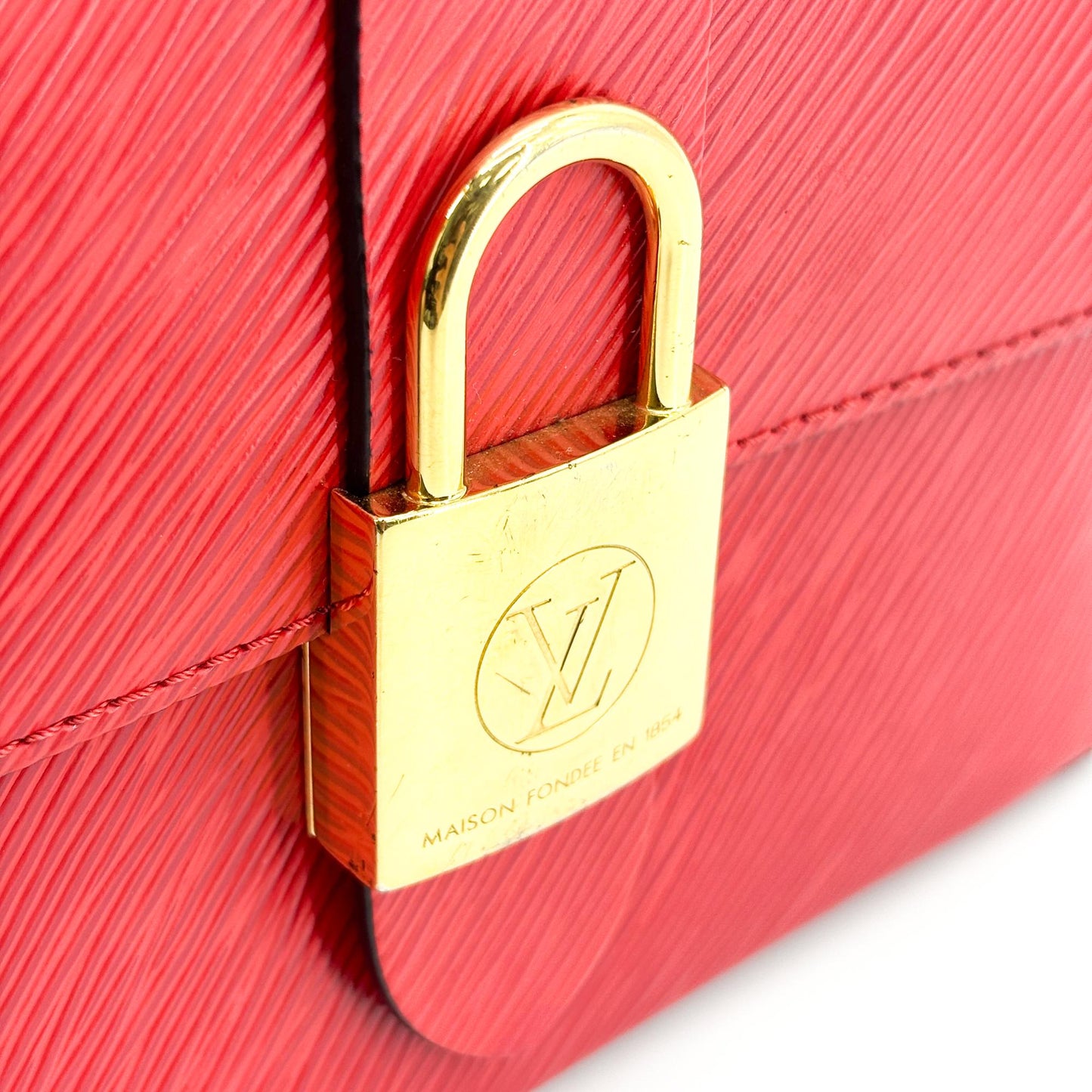 Louis Vuitton Effie Lock-It Top Handle Flap Bag Red Gold Hardware