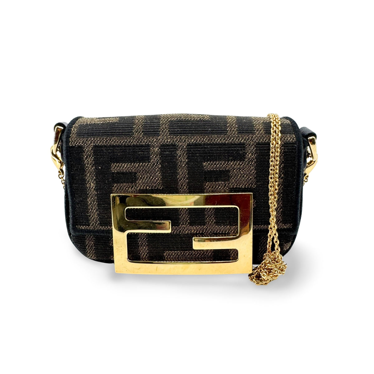 Fendi Nano Baguette Chain FF Jacquard Bag Black Gold