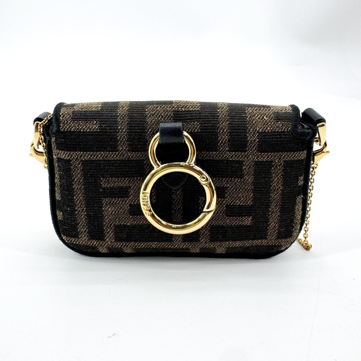 Fendi Nano Baguette Chain FF Jacquard Bag Black Gold