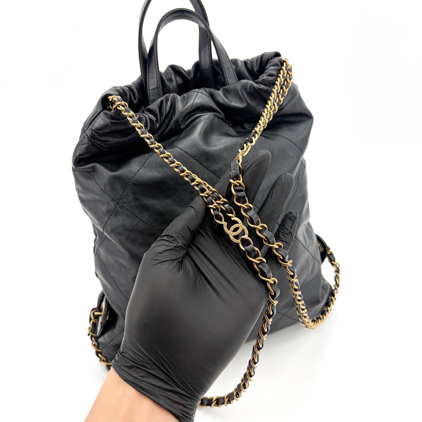 Chanel 22 Backpack Shiny Calfskin Gold Hardware Black