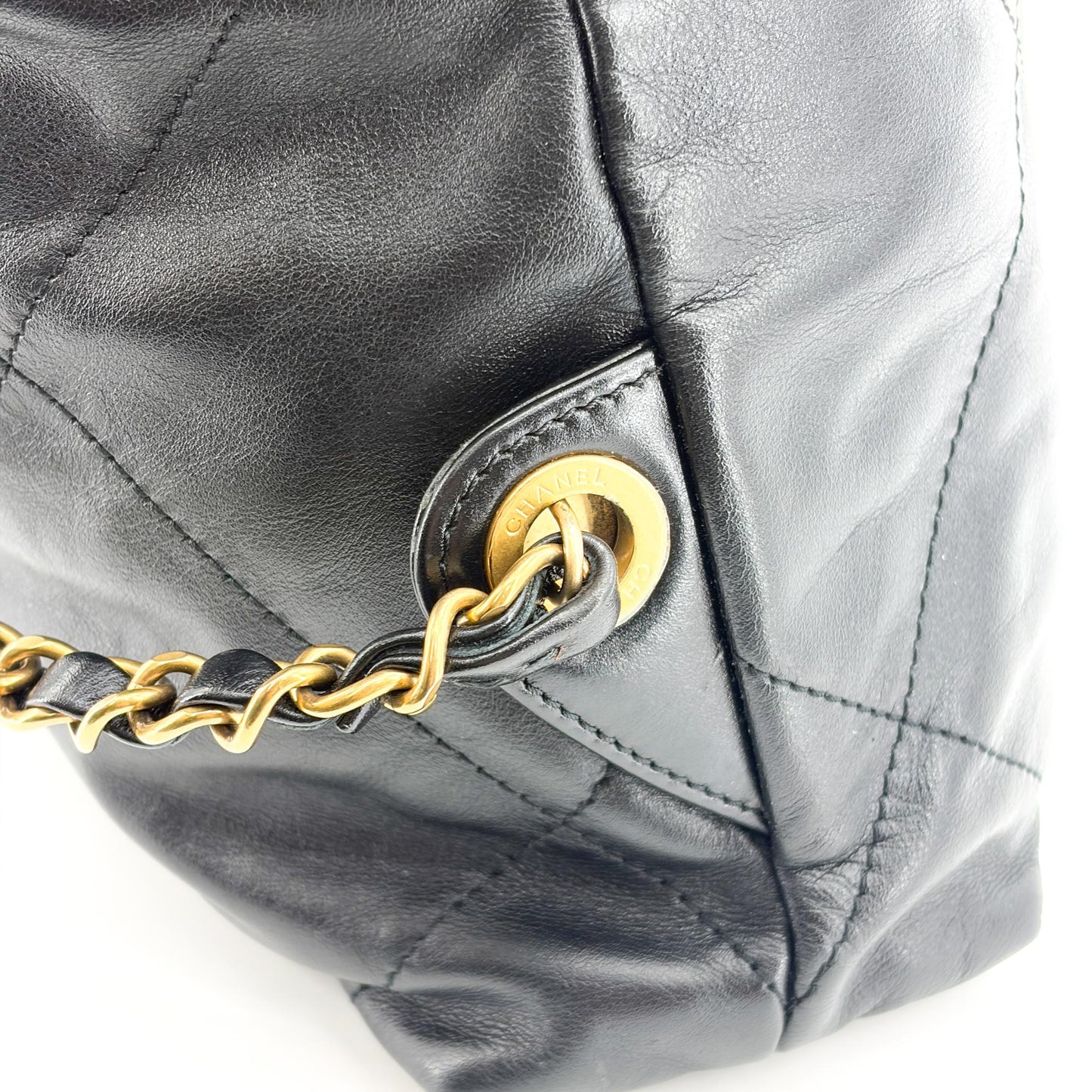 Chanel 22 Backpack Shiny Calfskin Gold Hardware Black