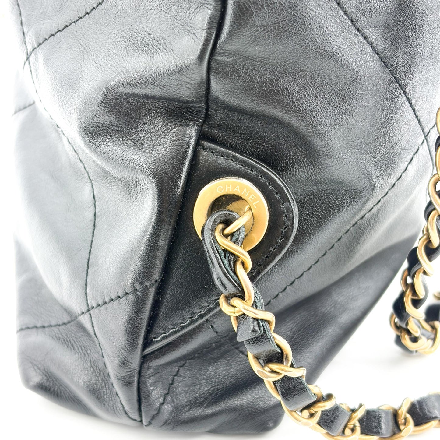 Chanel 22 Backpack Shiny Calfskin Gold Hardware Black