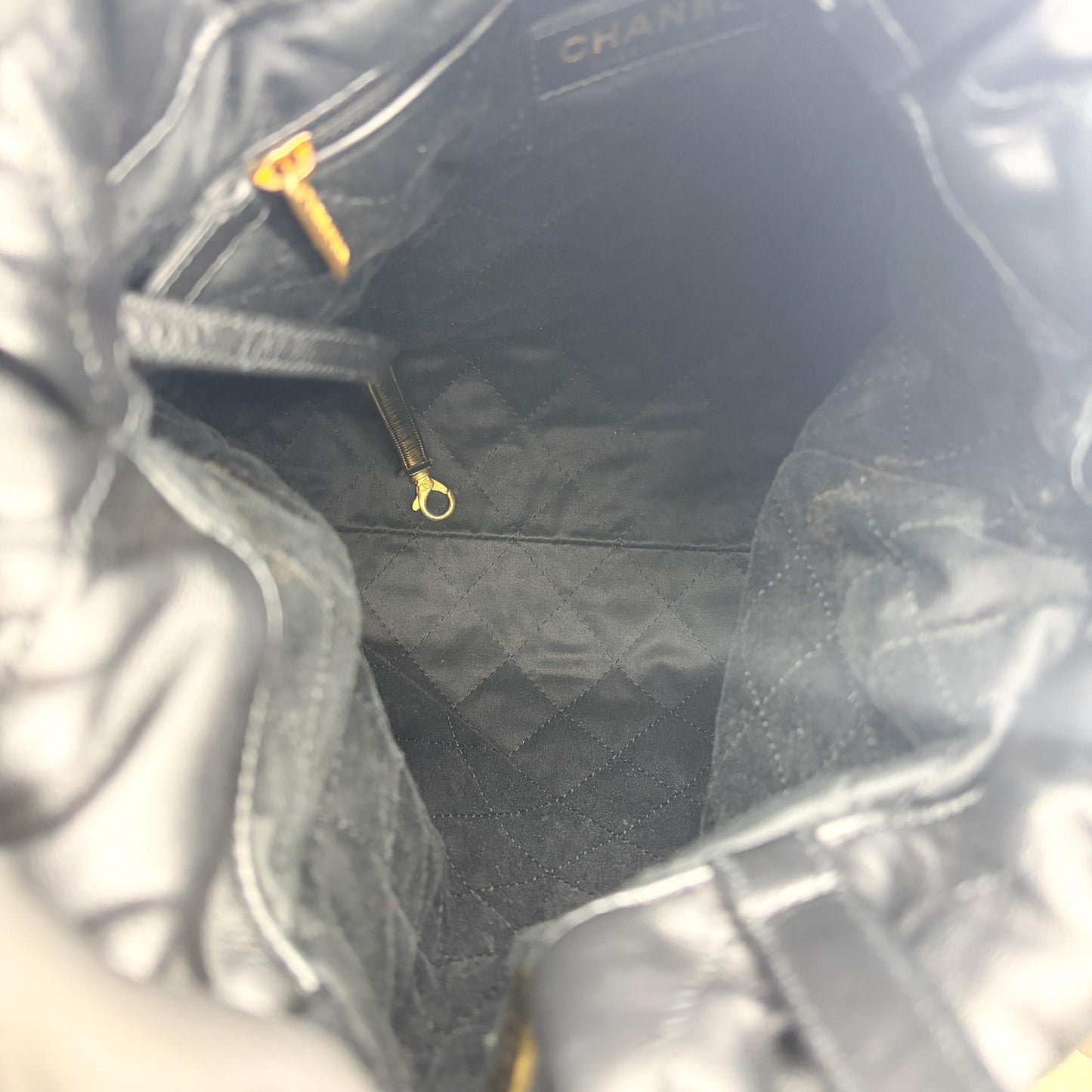 Chanel 22 Backpack Shiny Calfskin Gold Hardware Black