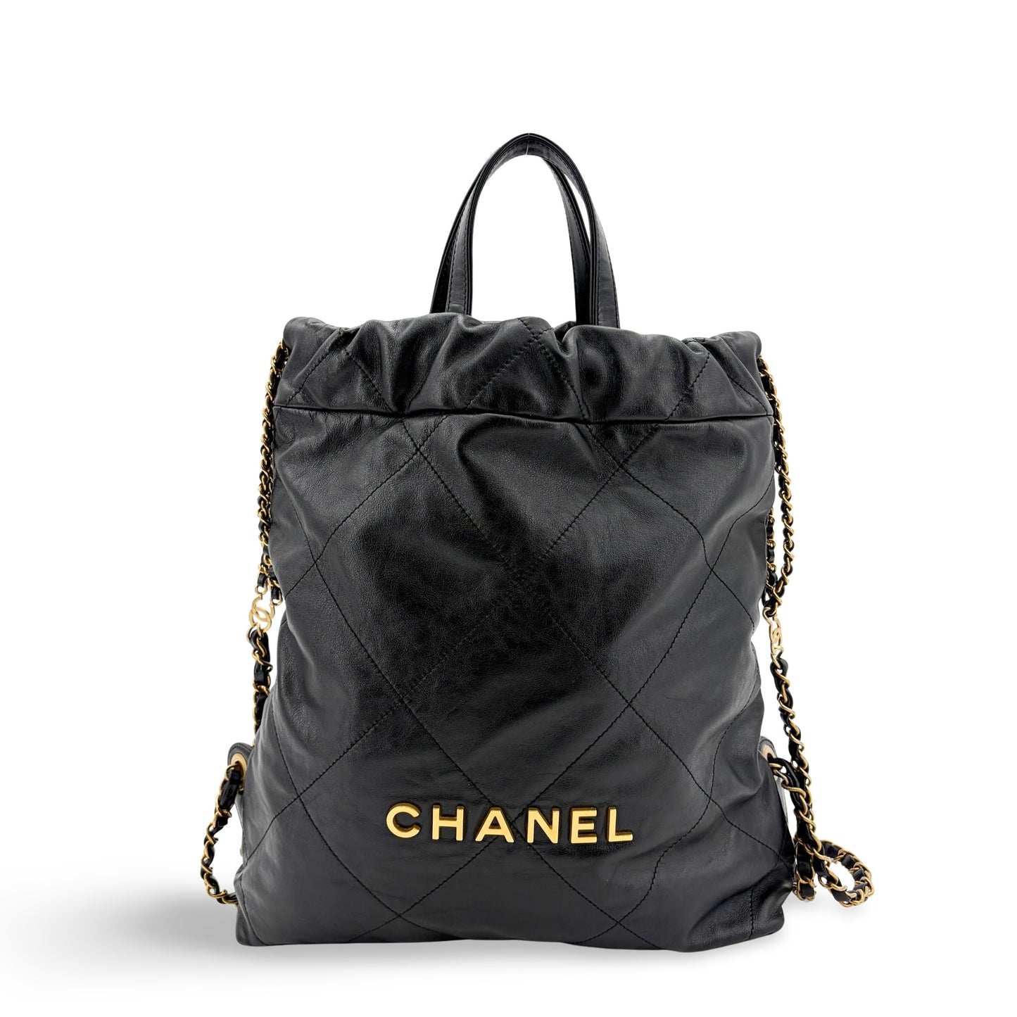 Chanel 22 Backpack Shiny Calfskin Gold Hardware Black