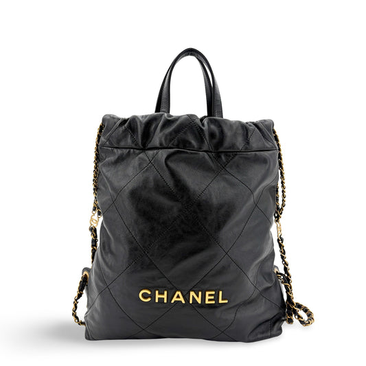 Chanel 22 Backpack Shiny Calfskin Gold Hardware Black