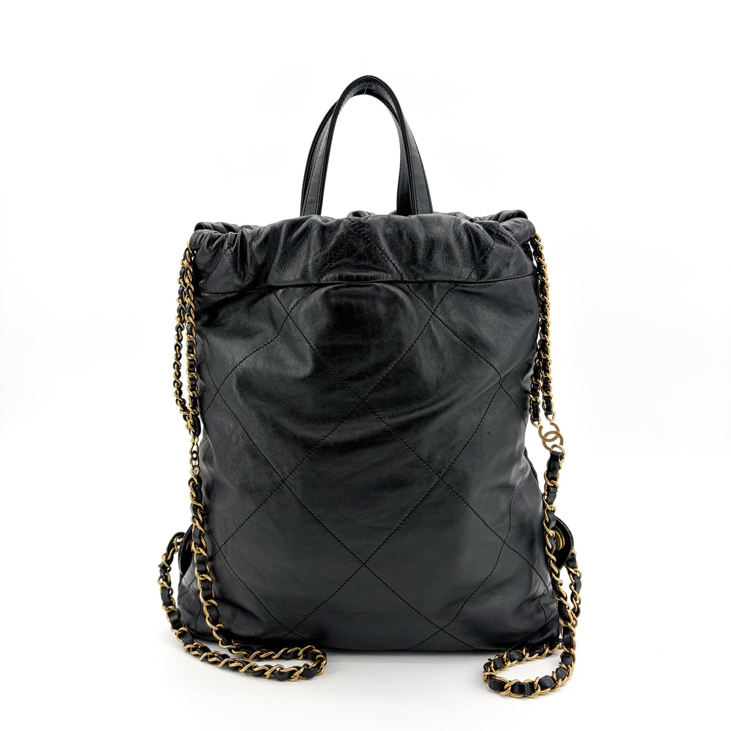 Chanel 22 Backpack Shiny Calfskin Gold Hardware Black