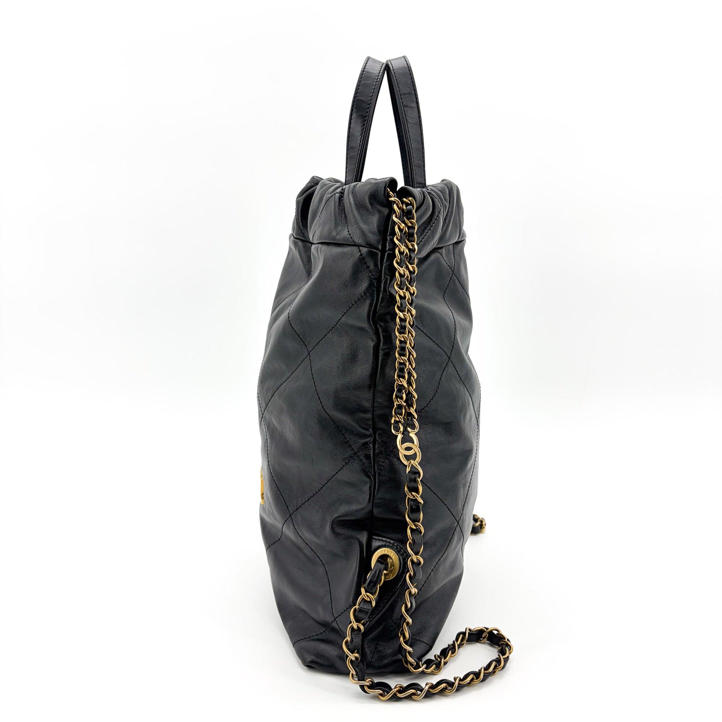 Chanel 22 Backpack Shiny Calfskin Gold Hardware Black