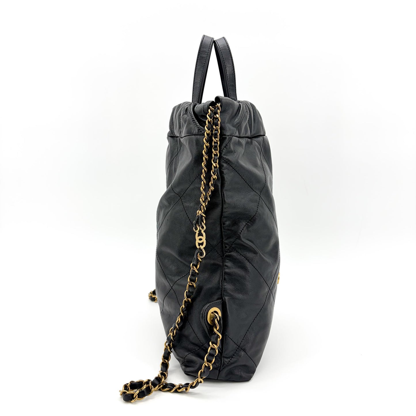 Chanel 22 Backpack Shiny Calfskin Gold Hardware Black