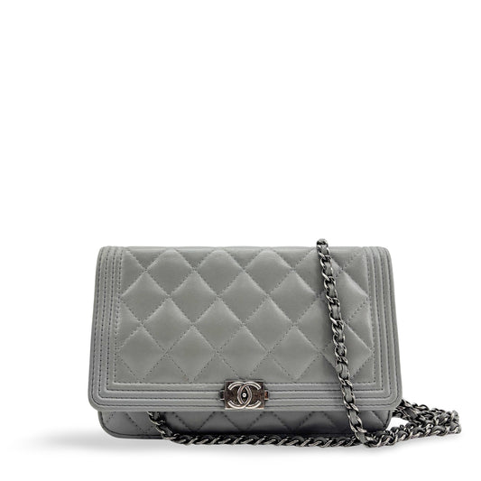 Chanel Boy Quilted WOC Chain Bag Grey Vintage Silver Hardware