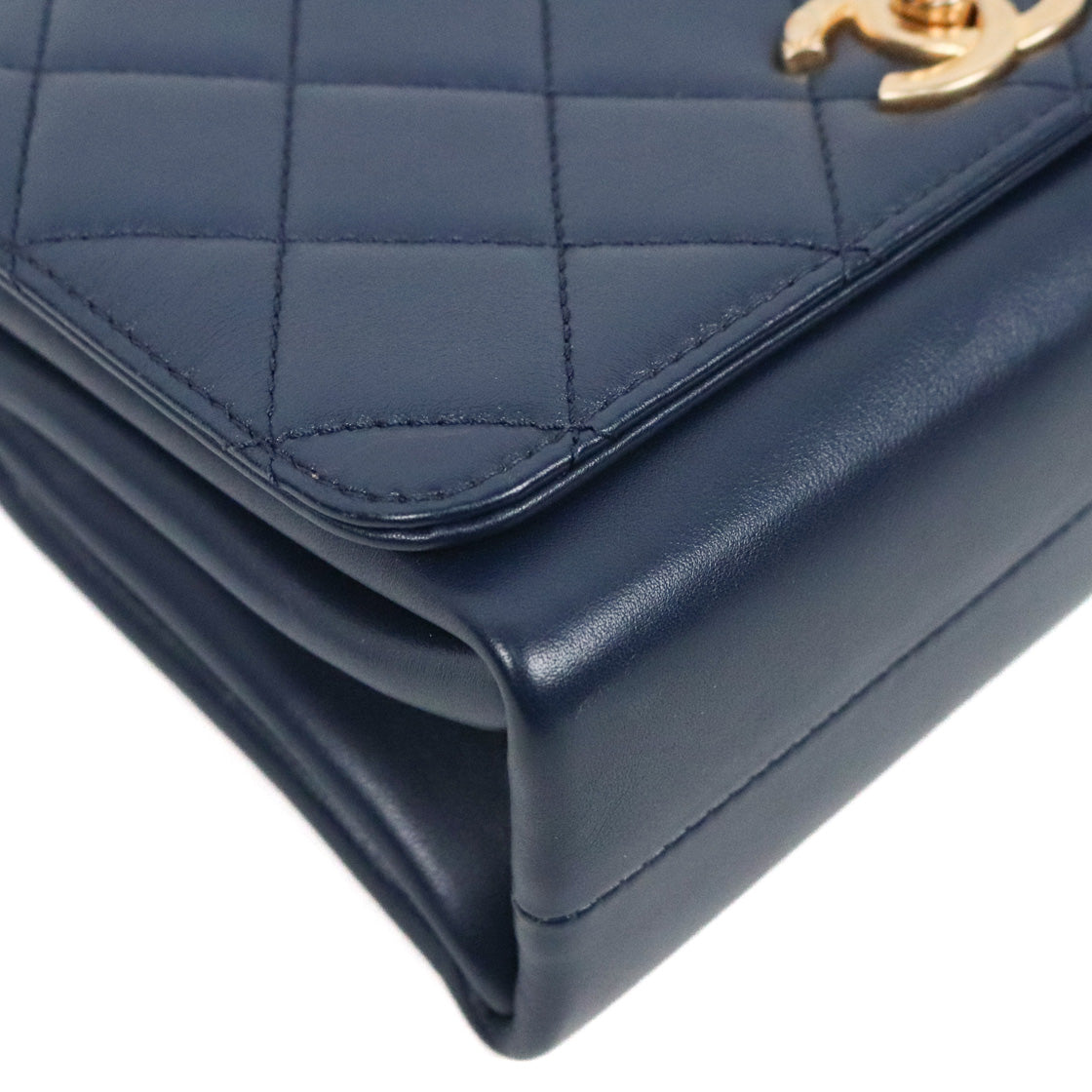 Chanel Navy Quilted CC Flap Chain Shoulder Bag with Built-in Chip