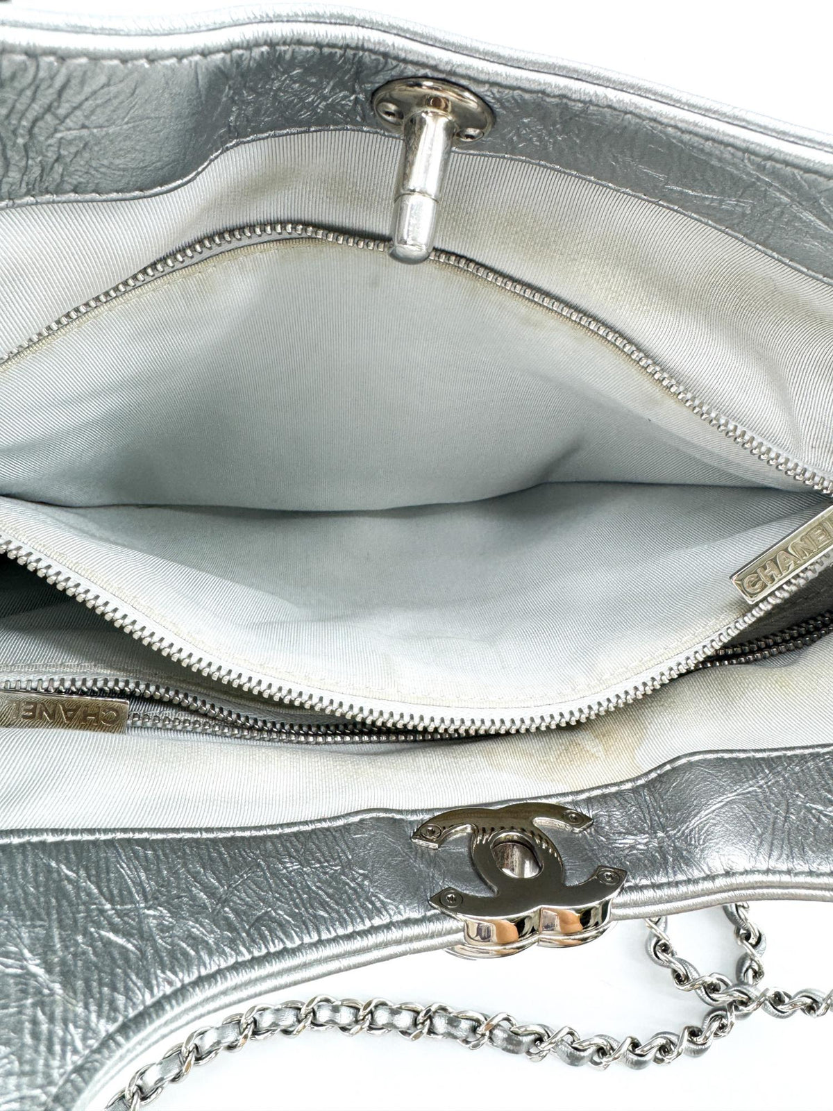 Chanel 31 Small Shopping Bag Silver Aged Calfskin Silver Hardware