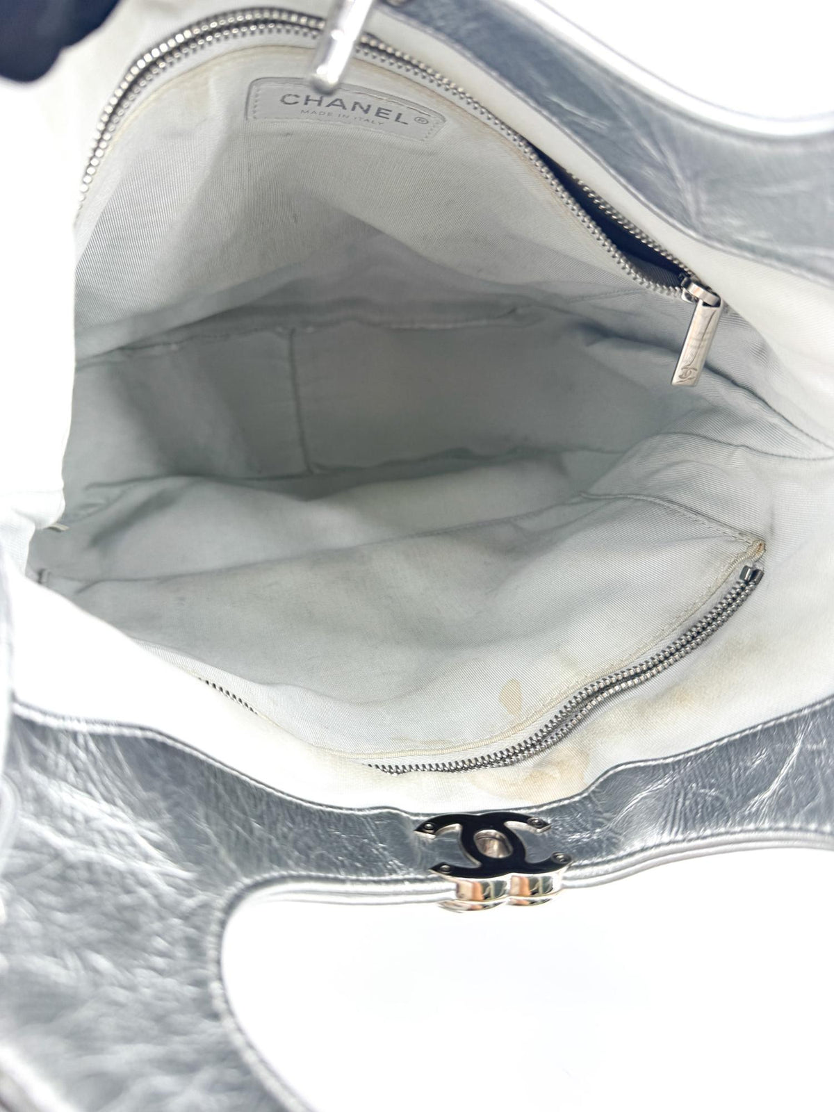 Chanel 31 Small Shopping Bag Silver Aged Calfskin Silver Hardware