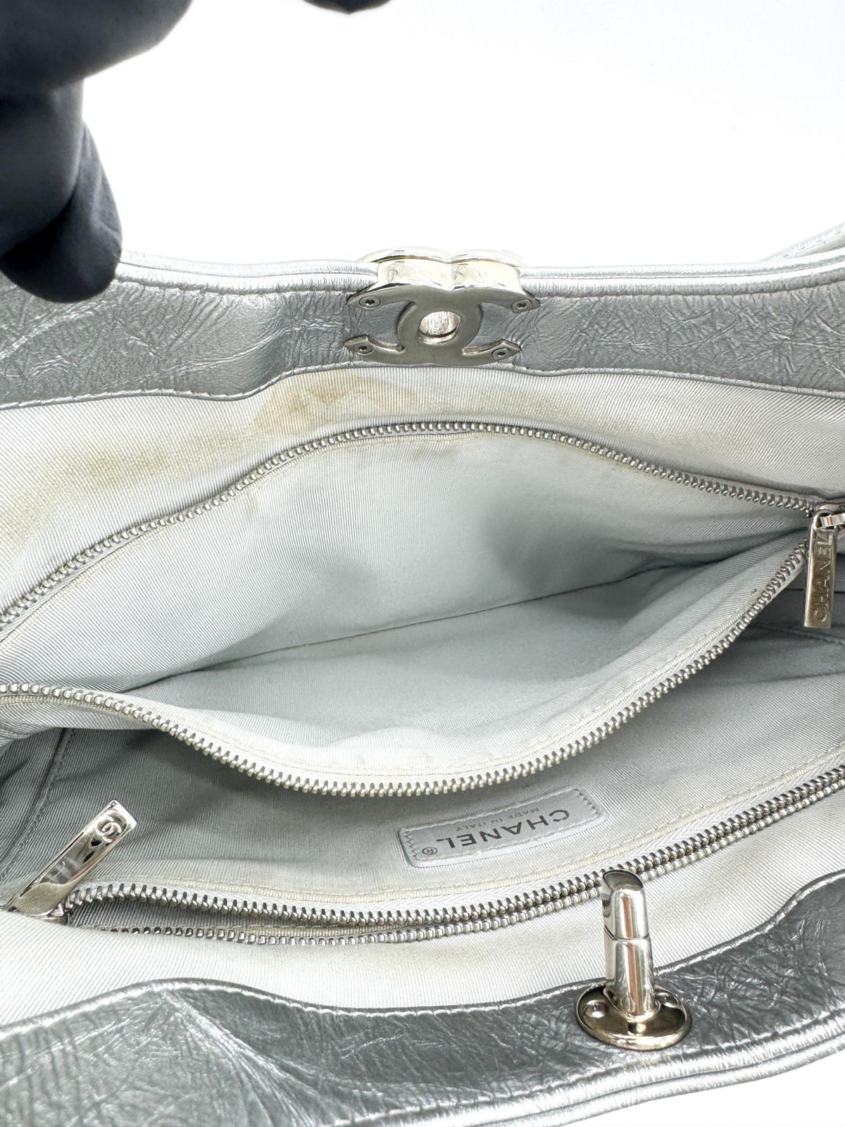 Chanel 31 Small Shopping Bag Silver Aged Calfskin Silver Hardware
