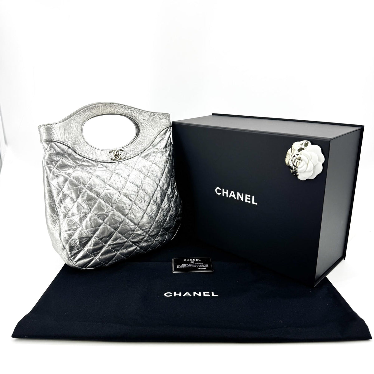 Chanel 31 Small Shopping Bag Silver Aged Calfskin Silver Hardware