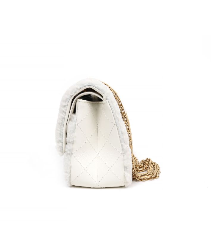 Chanel 2.55 Medium White Shearling Shoulder Bag 30s