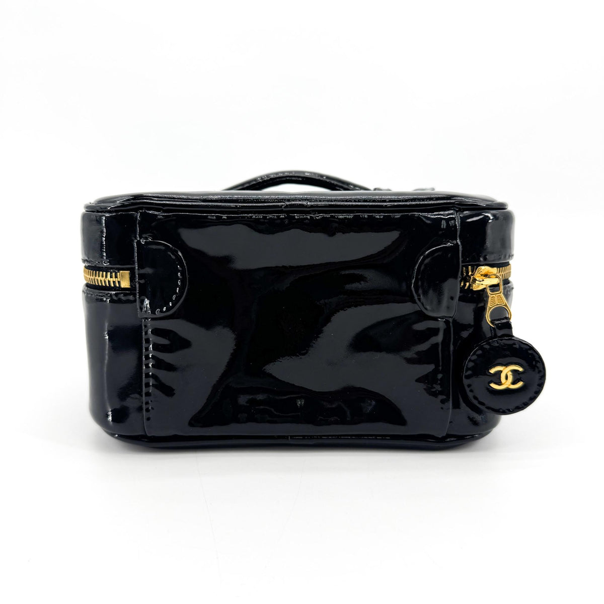 Chanel Vintage Patent Cosmetic Vanity Bag Gold Hardware Black