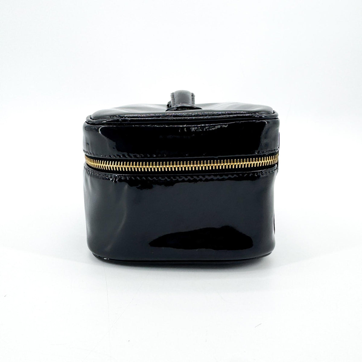 Chanel Vintage Patent Cosmetic Vanity Bag Gold Hardware Black