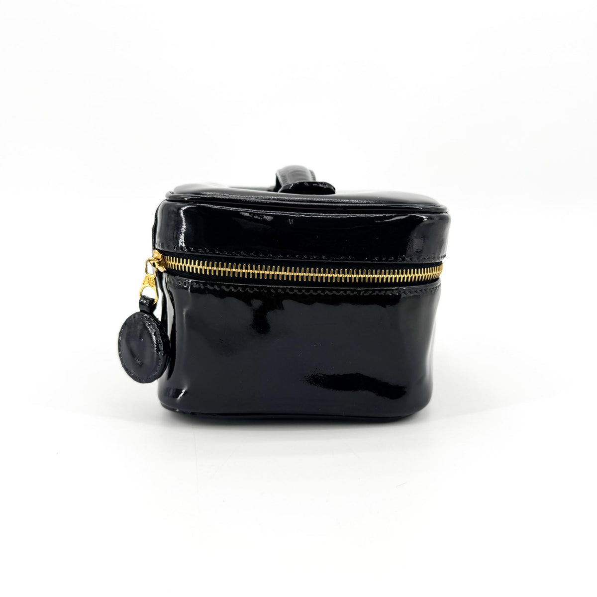 Chanel Vintage Patent Cosmetic Vanity Bag Gold Hardware Black