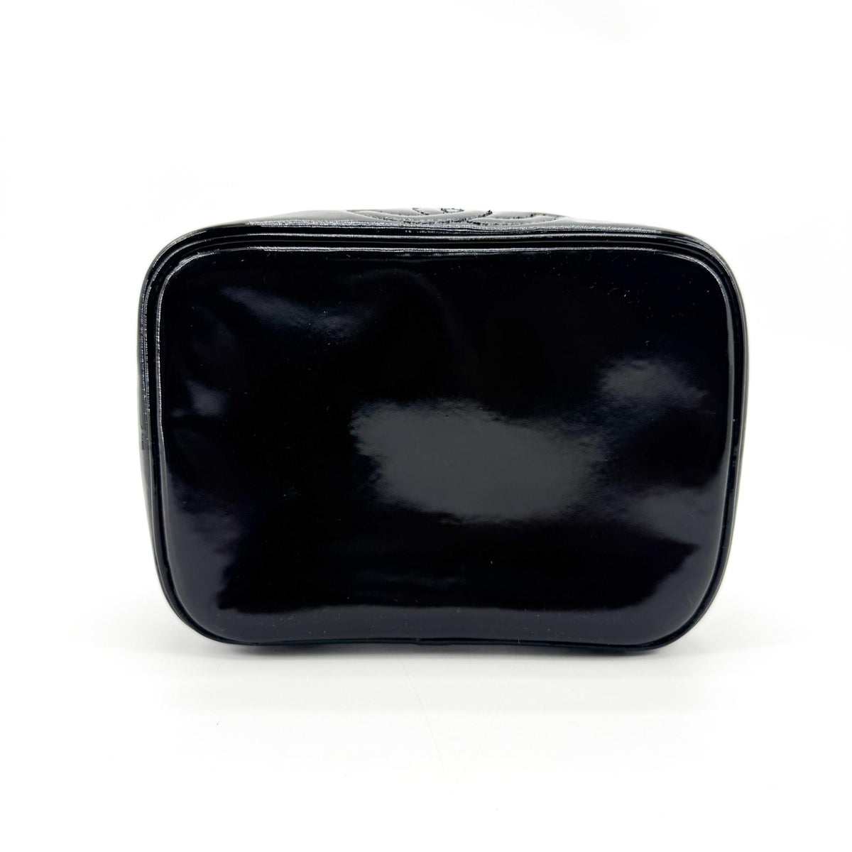 Chanel Vintage Patent Cosmetic Vanity Bag Gold Hardware Black
