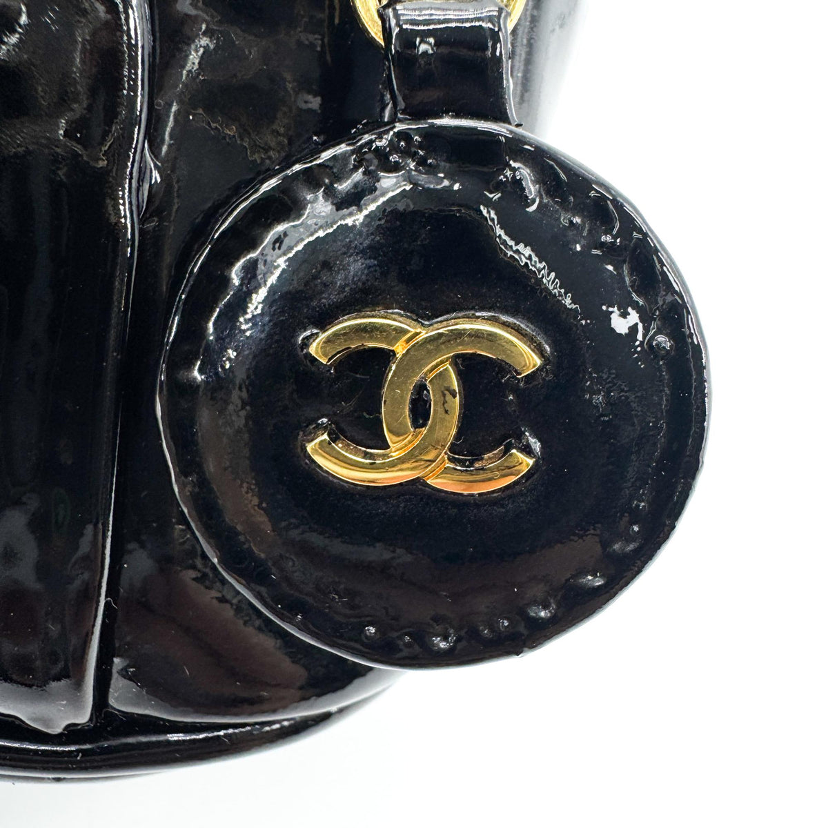 Chanel Vintage Patent Cosmetic Vanity Bag Gold Hardware Black