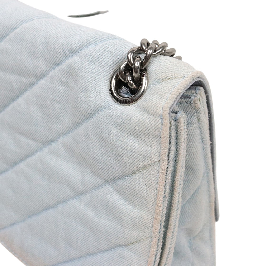 Balenciaga Quilted Denim Crush Chain Shoulder Bag