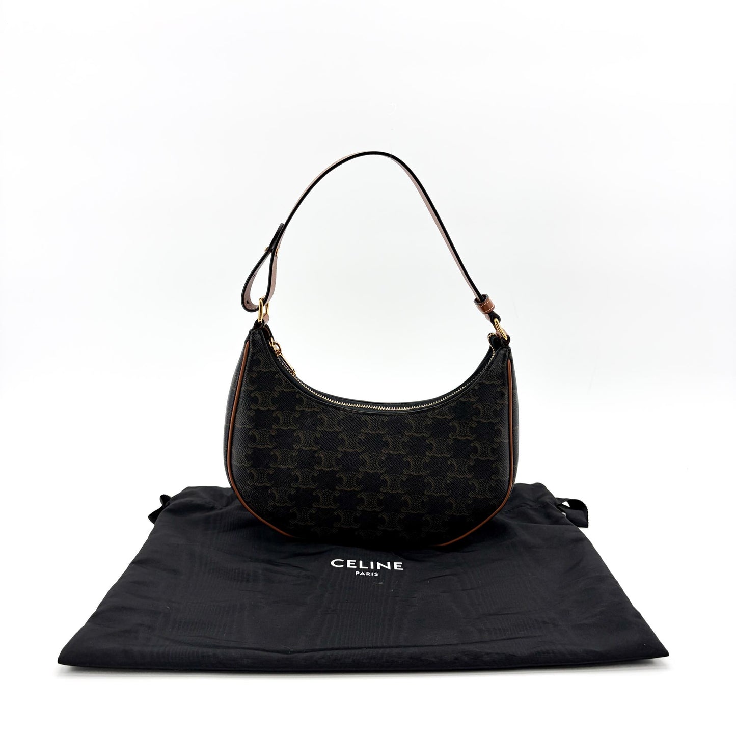 Celine Ava Bag Triomphe Canvas Calfskin Tan