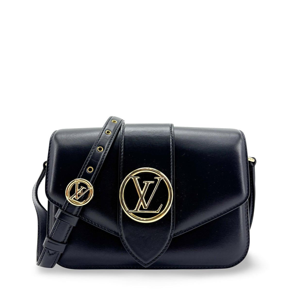 Louis Vuitton LV Pont Neuf Shoulder Bag Black Gold Hardware