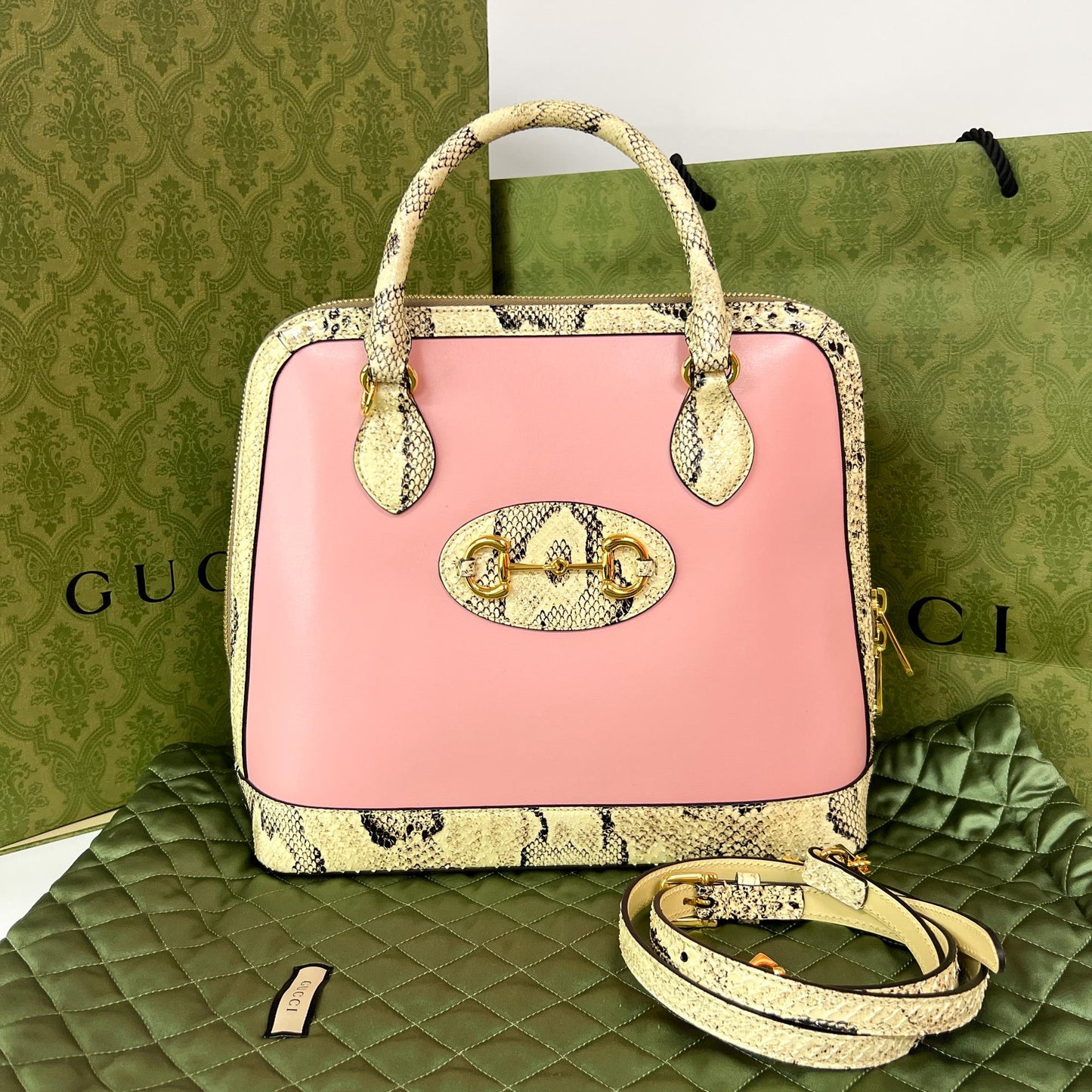 Gucci Horsebit 1955 Small Top Handle Bag Pink Trim