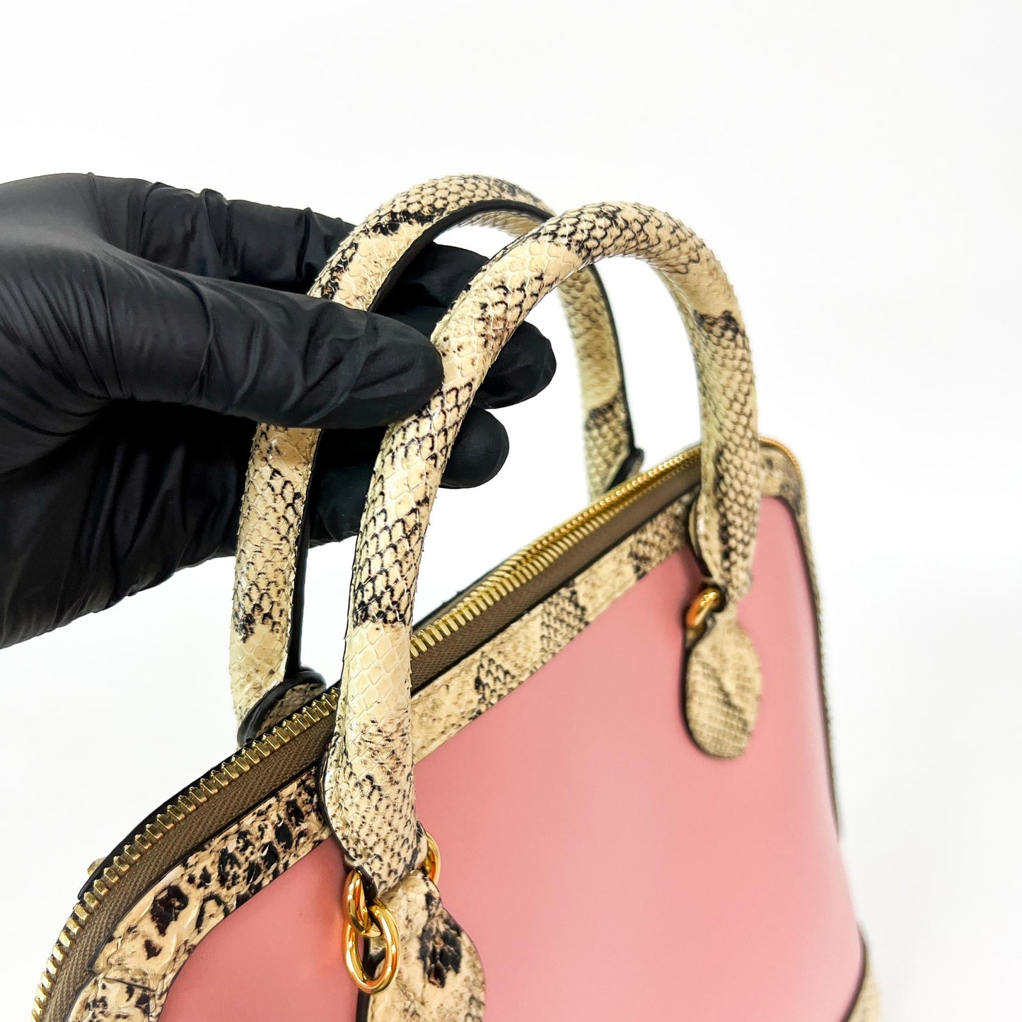 Gucci Horsebit 1955 Small Top Handle Bag Pink Trim