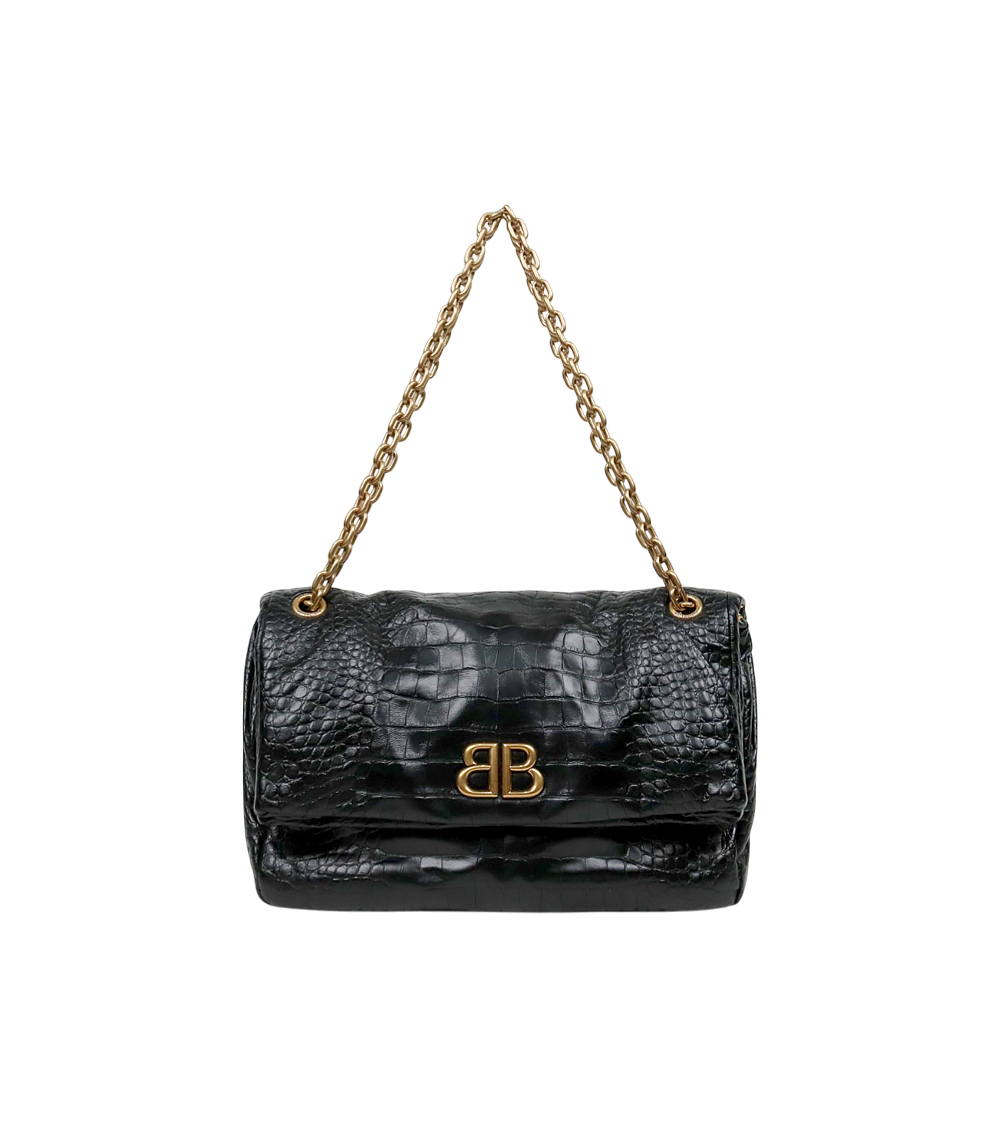 Balenciaga Black Medium Crocodile Monaco Bag