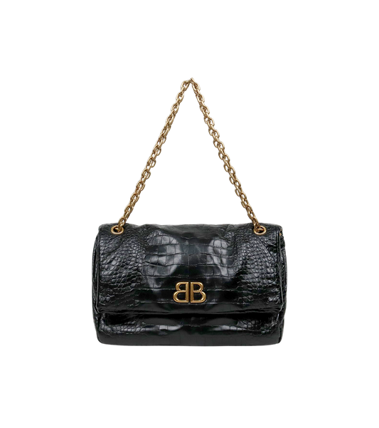 Balenciaga Black Medium Crocodile Monaco Bag