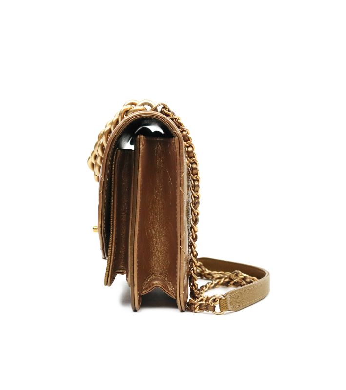 Chanel Metallic Gold Quilted CC Flap Chain Shoulder Bag