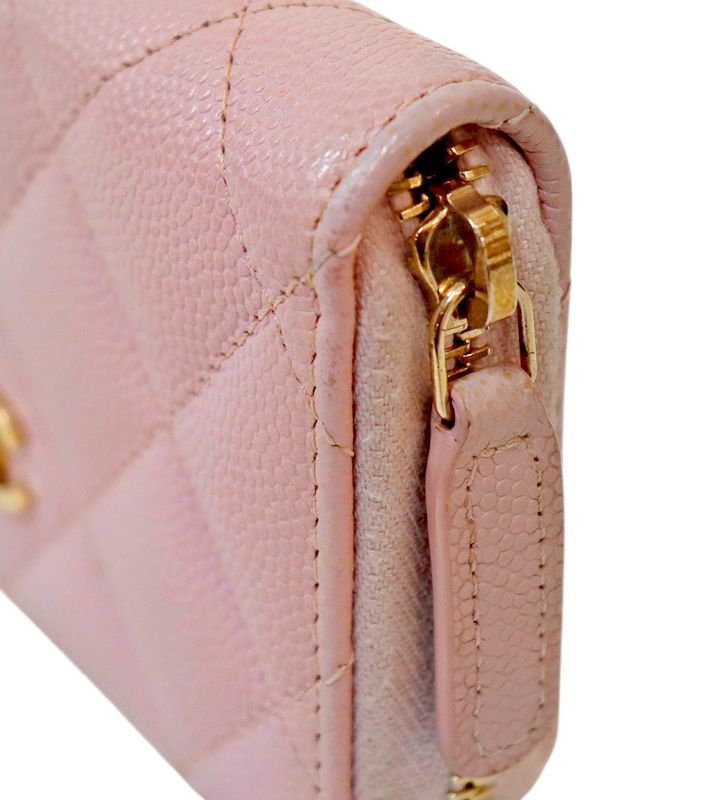 Chanel Pink Caviar Skin Zipped Card Wallet with Zip