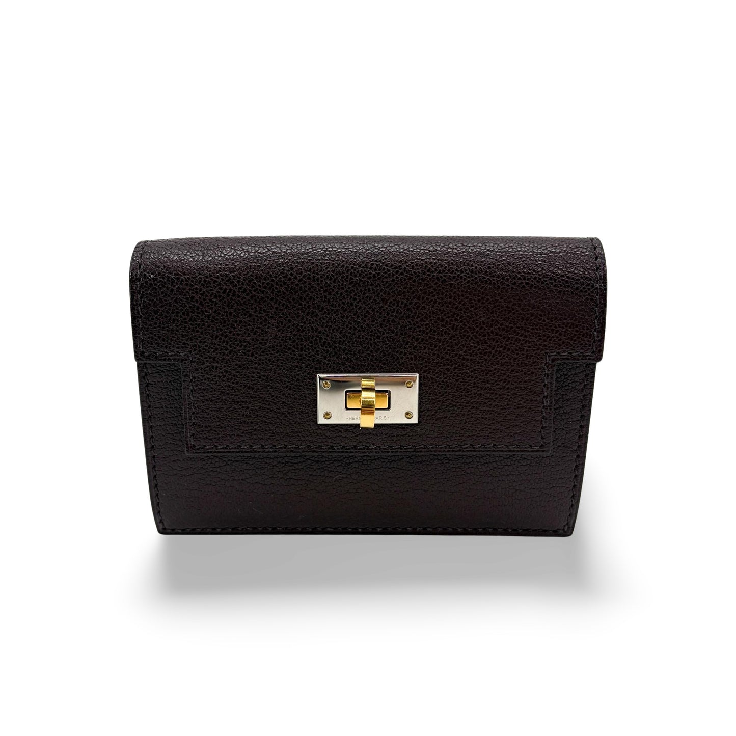 Hermès Kelly Pocket Slim Wallet Goatskin Electrum Hardware Rouge Selier