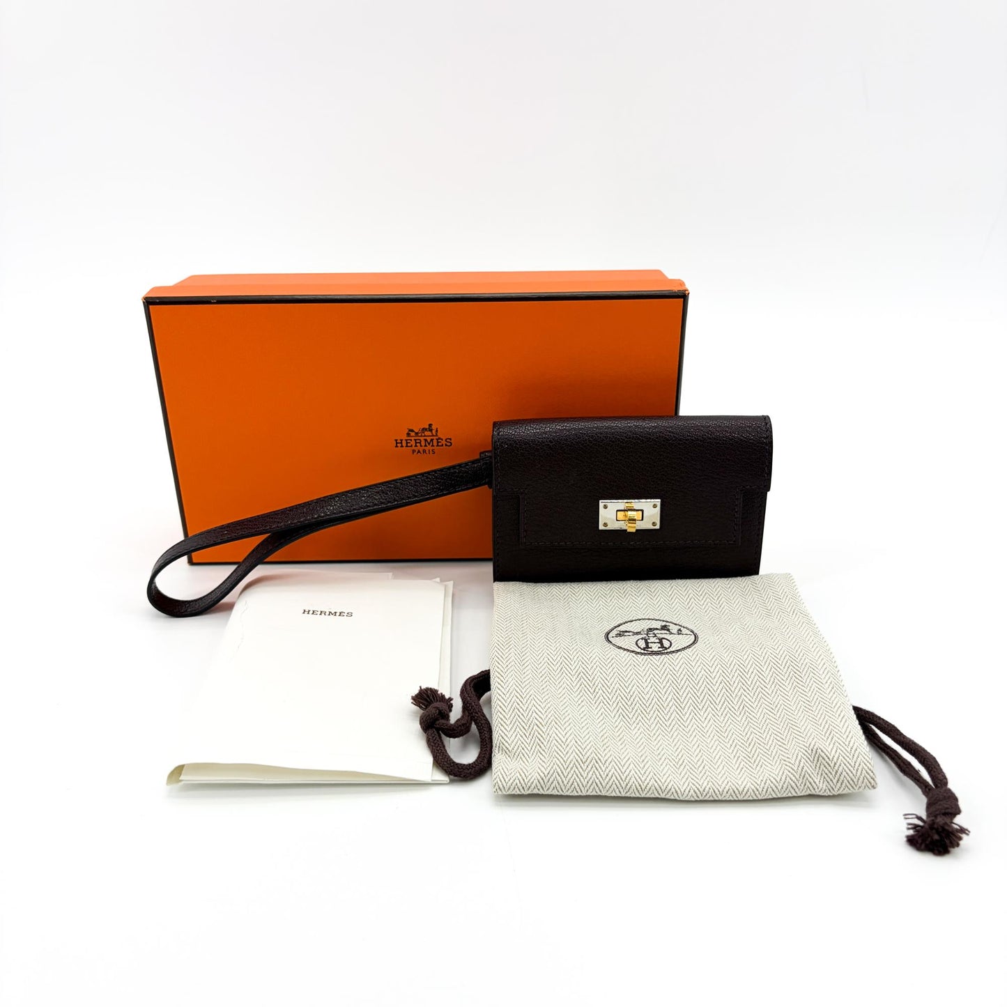 Hermès Kelly Pocket Slim Wallet Goatskin Electrum Hardware Rouge Selier