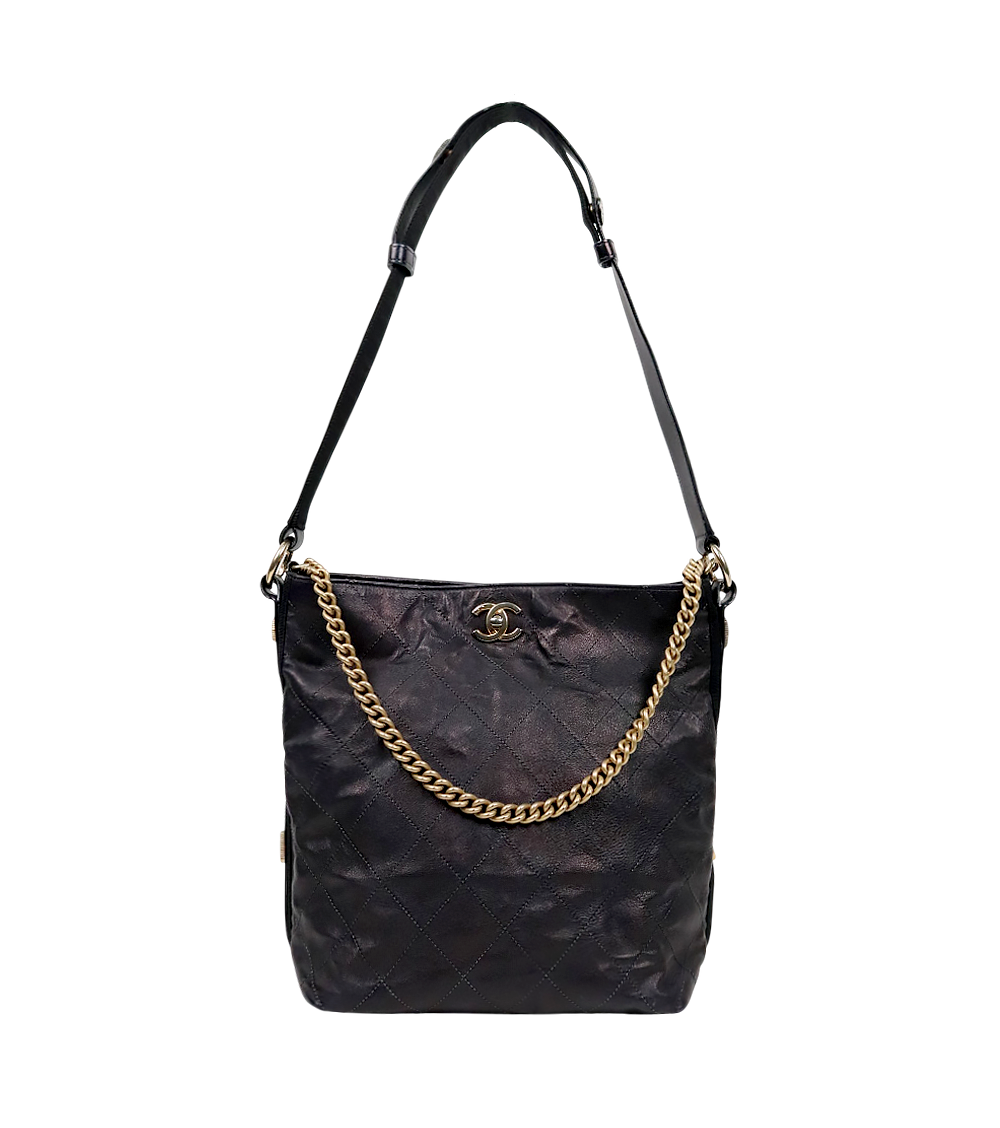 Chanel Black Quilted CC Bucket Bag