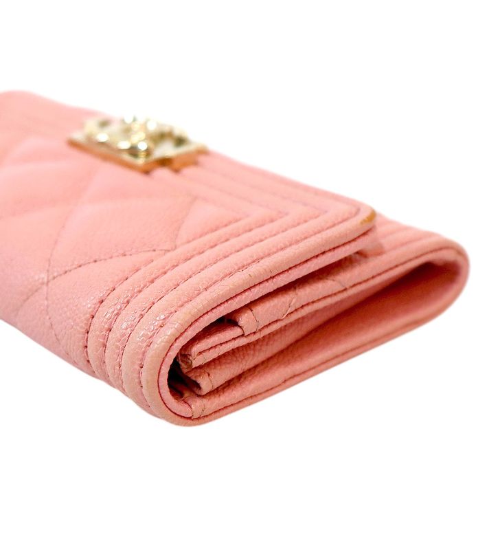 Chanel Pink Caviar Skin Boy Card Wallet