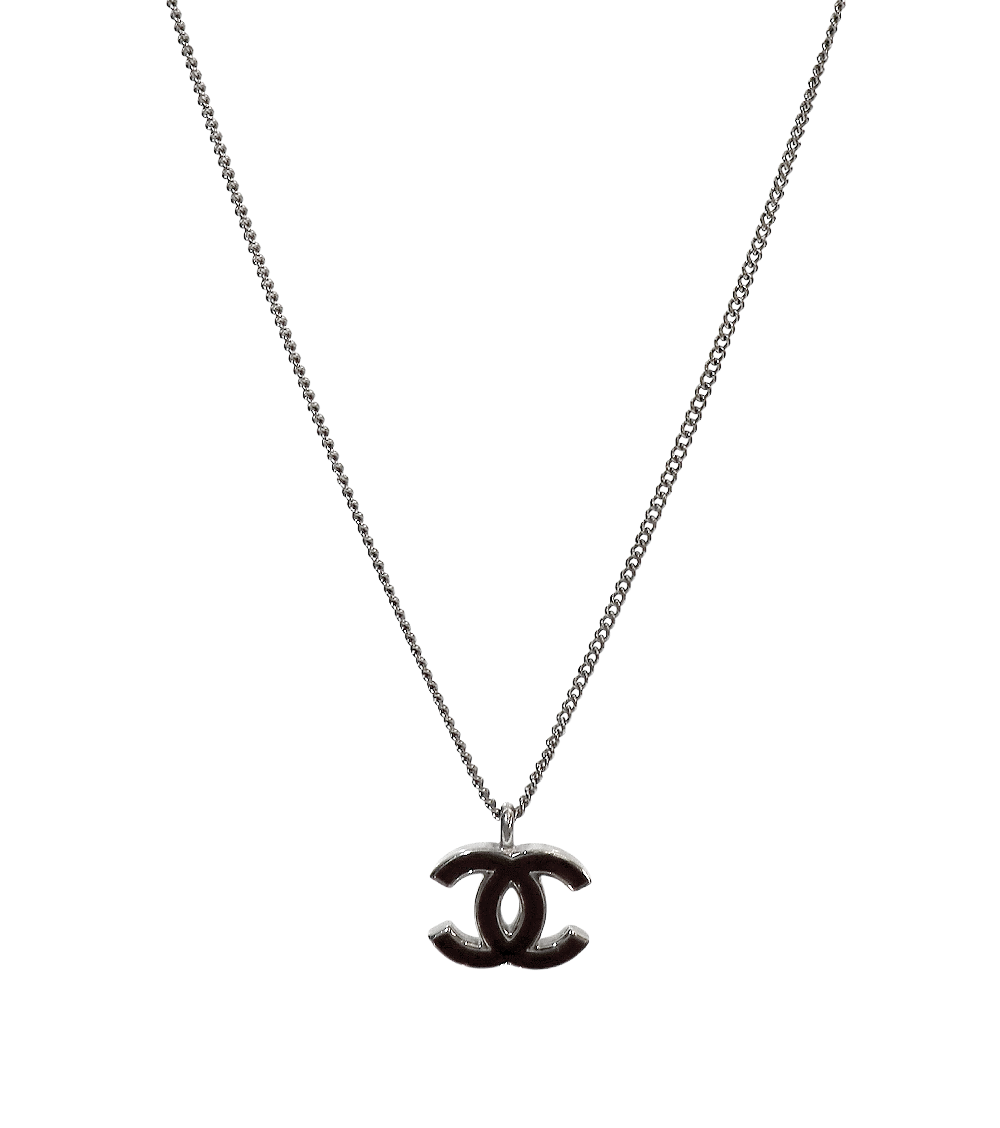 Chanel Brown CC Silver Necklace