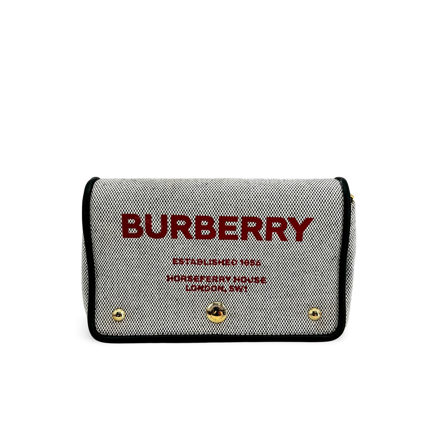 Burberry Horseferry Print Canvas Notebook Shoulder Bag Black White
