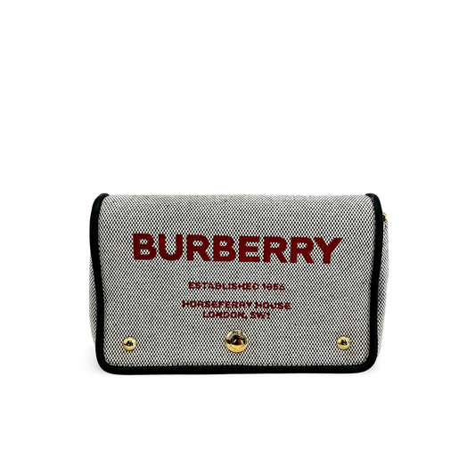 Burberry Horseferry Print Canvas Notebook Shoulder Bag Black White