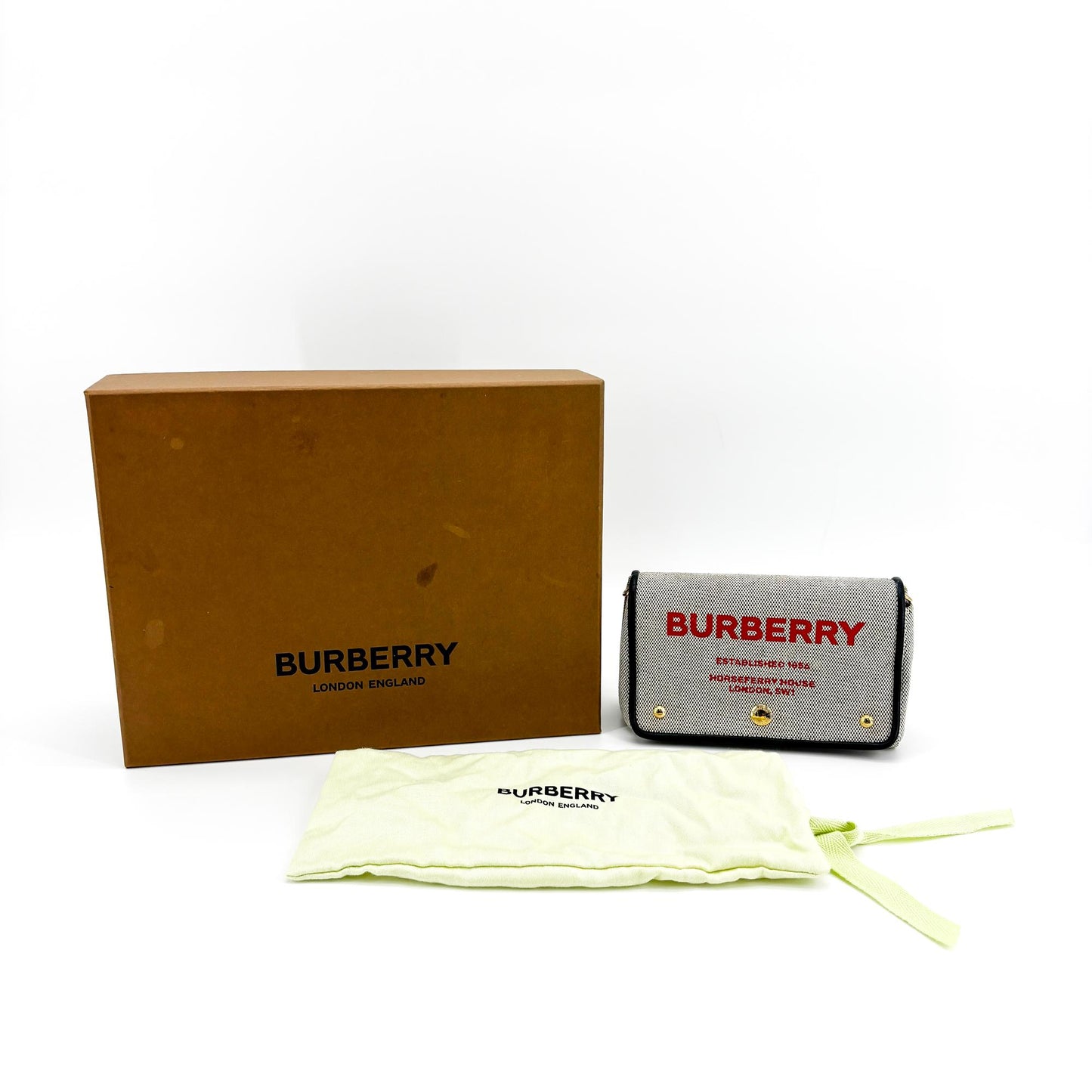 Burberry Horseferry Print Canvas Notebook Shoulder Bag Black White