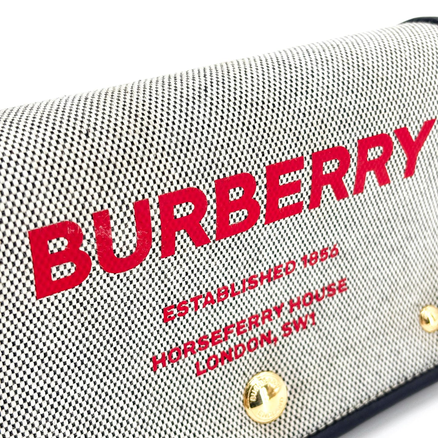 Burberry Horseferry Print Canvas Notebook Shoulder Bag Black White