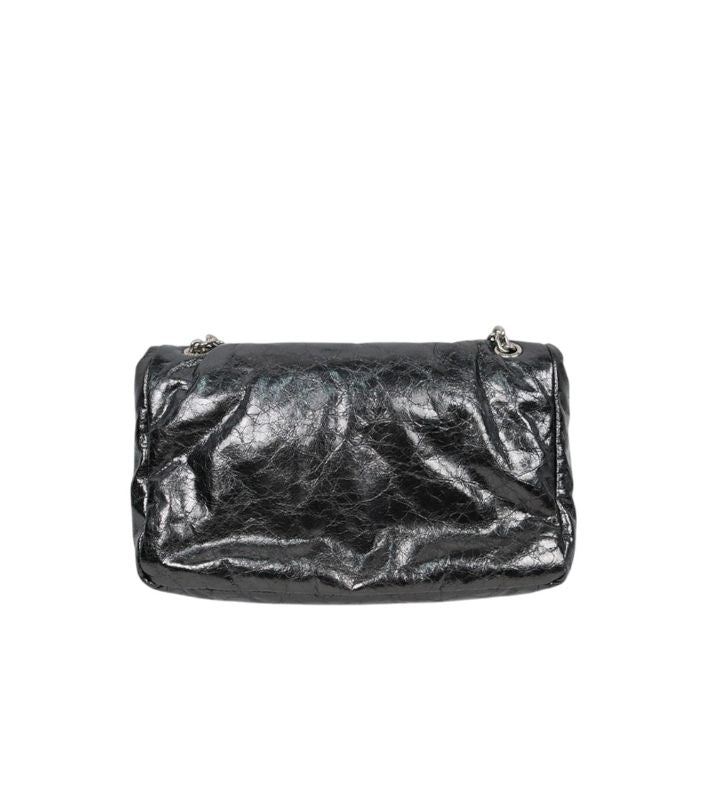 Balenciaga Metallic Black Medium Silver-Plated Monaco Bag