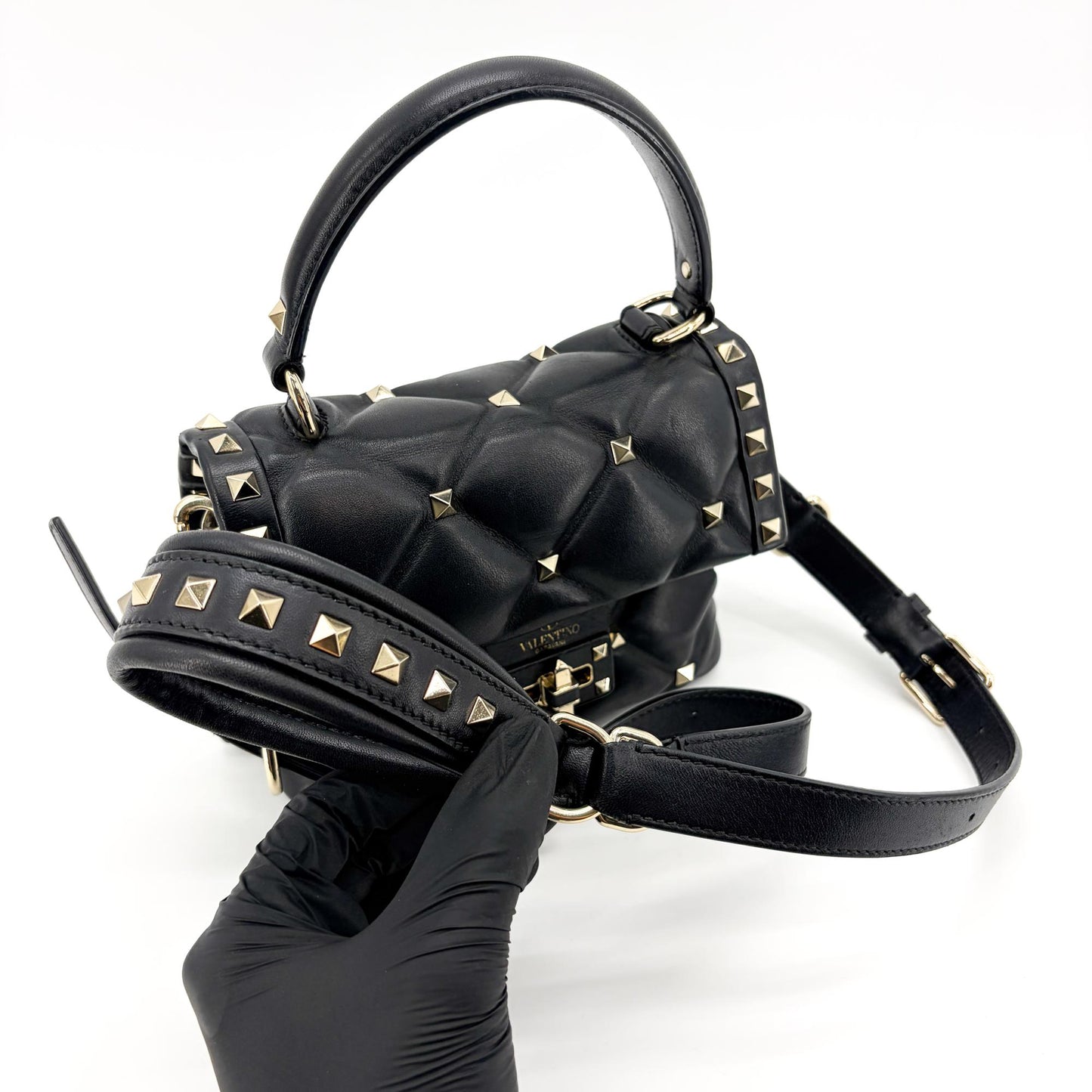 Valentino Garavani Rockstud Spike Small Top Handle Bag Black