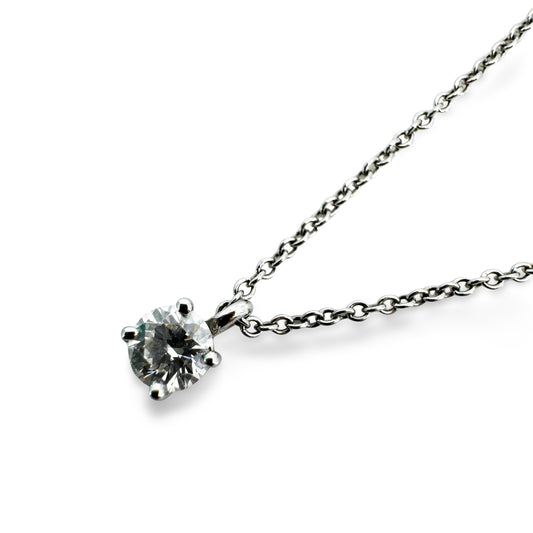 Tiffany & Co. Platinum Solitaire Diamond Pendant Necklace Silver