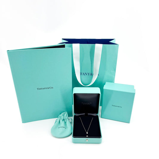 Tiffany & Co. Platinum Solitaire Diamond Pendant Necklace Silver