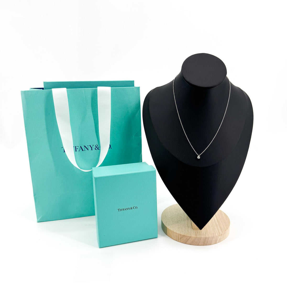 Tiffany & Co. Platinum Solitaire Diamond Pendant Necklace Silver
