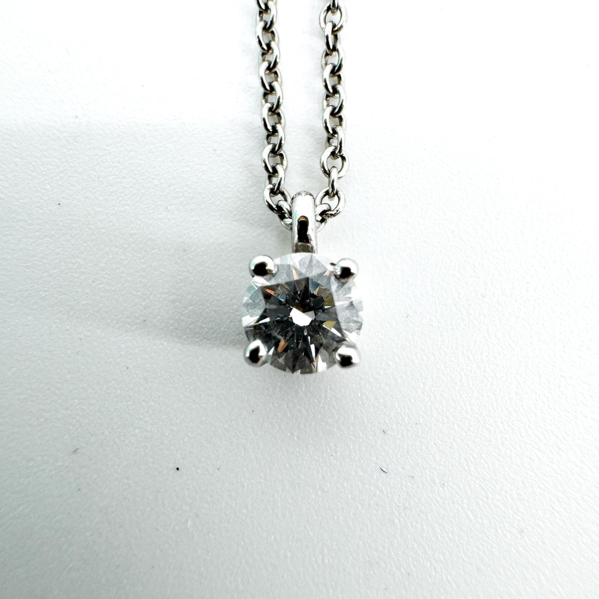 Tiffany & Co. Platinum Solitaire Diamond Pendant Necklace Silver