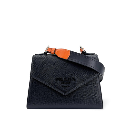 Sac Prada Monochrome Saffiano à poignée et double porté bleu marine orange